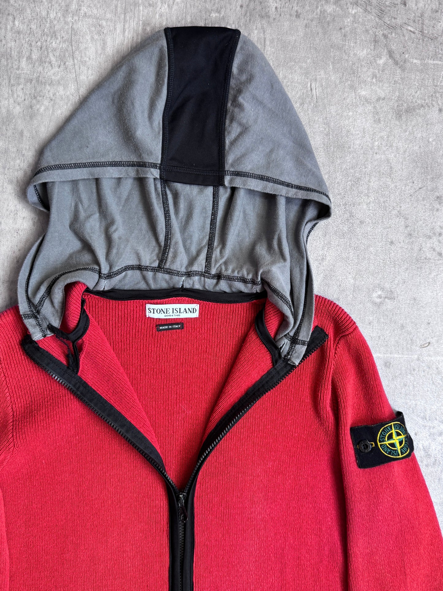 S/S 2004 Stone Island Hooded Red Knit Zip Up
