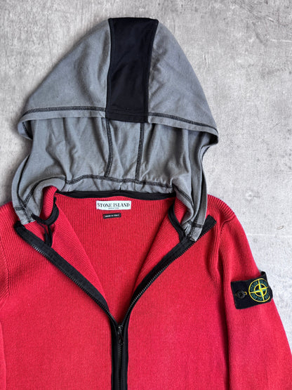 S/S 2004 Stone Island Hooded Red Knit Zip Up