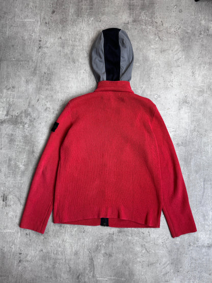 S/S 2004 Stone Island Hooded Red Knit Zip Up