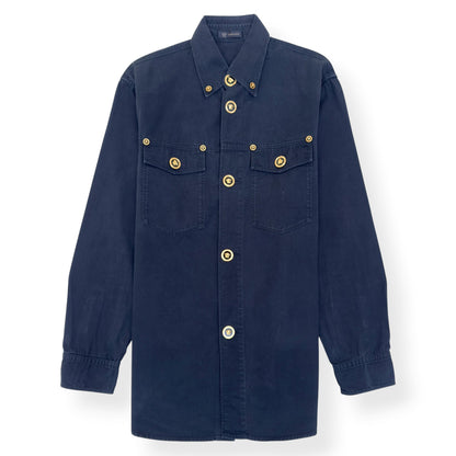 VERSACE MEDUSA BUTTON DENIM SHIRT BLACK 40 / M | Medium, Black