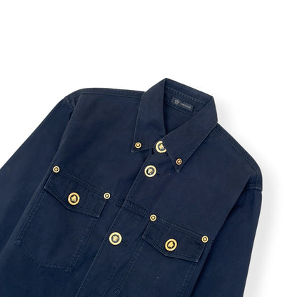 VERSACE MEDUSA BUTTON DENIM SHIRT BLACK 40 / M | Medium, Black