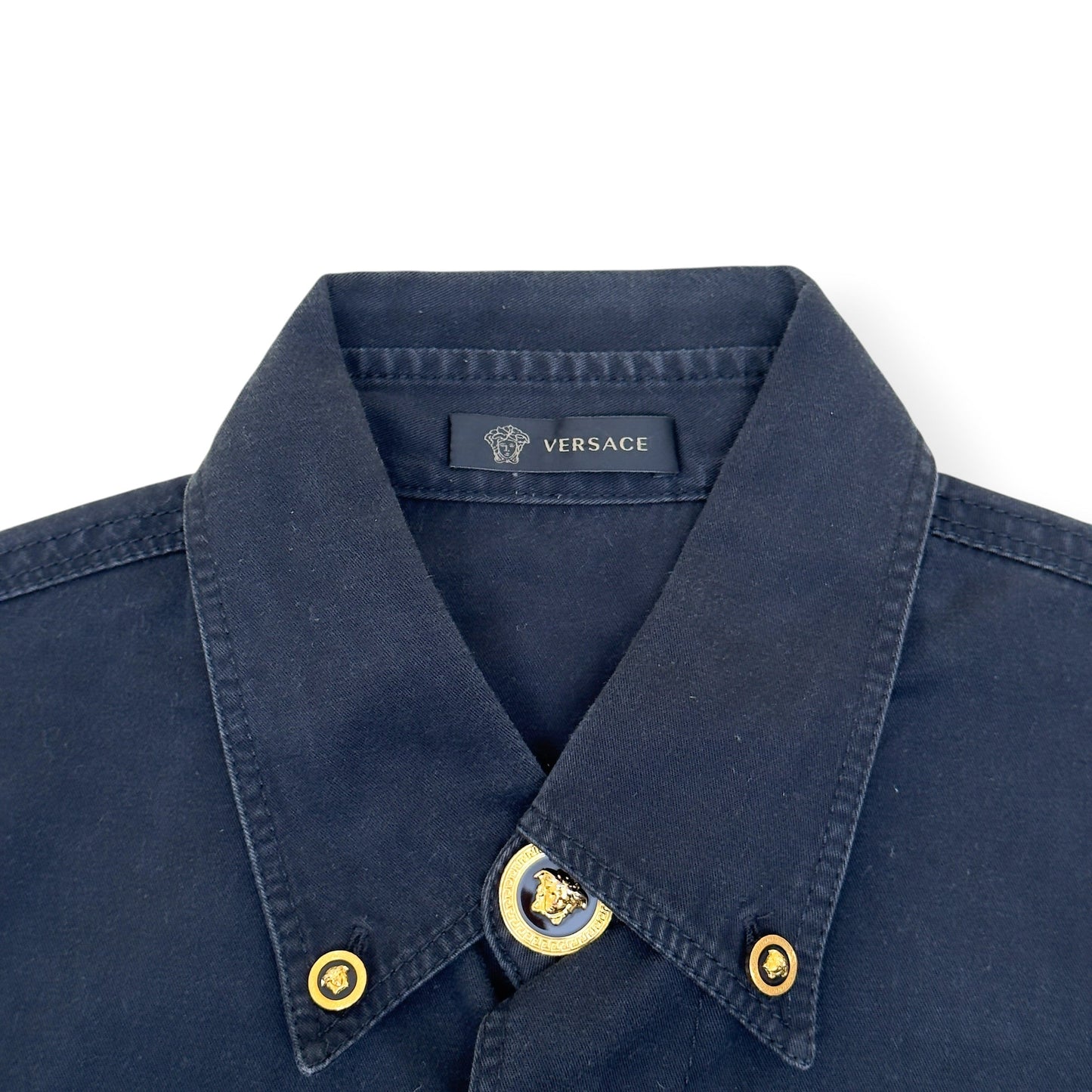 VERSACE MEDUSA BUTTON DENIM SHIRT BLACK 40 / M | Medium, Black