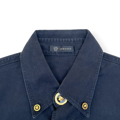VERSACE MEDUSA BUTTON DENIM SHIRT BLACK 40 / M | Medium, Black