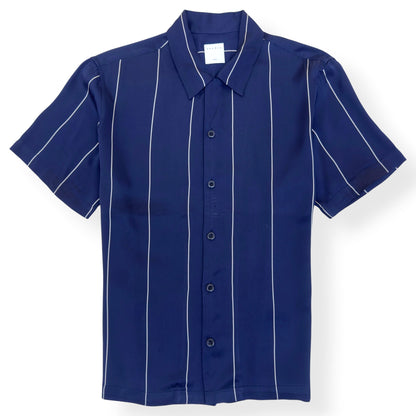 SANDRO PARIS STRIPED SHORT SLEEVE SHIRT NAVY L | Large, Navy