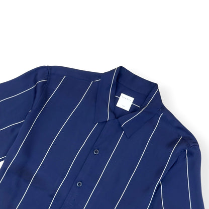 SANDRO PARIS STRIPED SHORT SLEEVE SHIRT NAVY L | Large, Navy