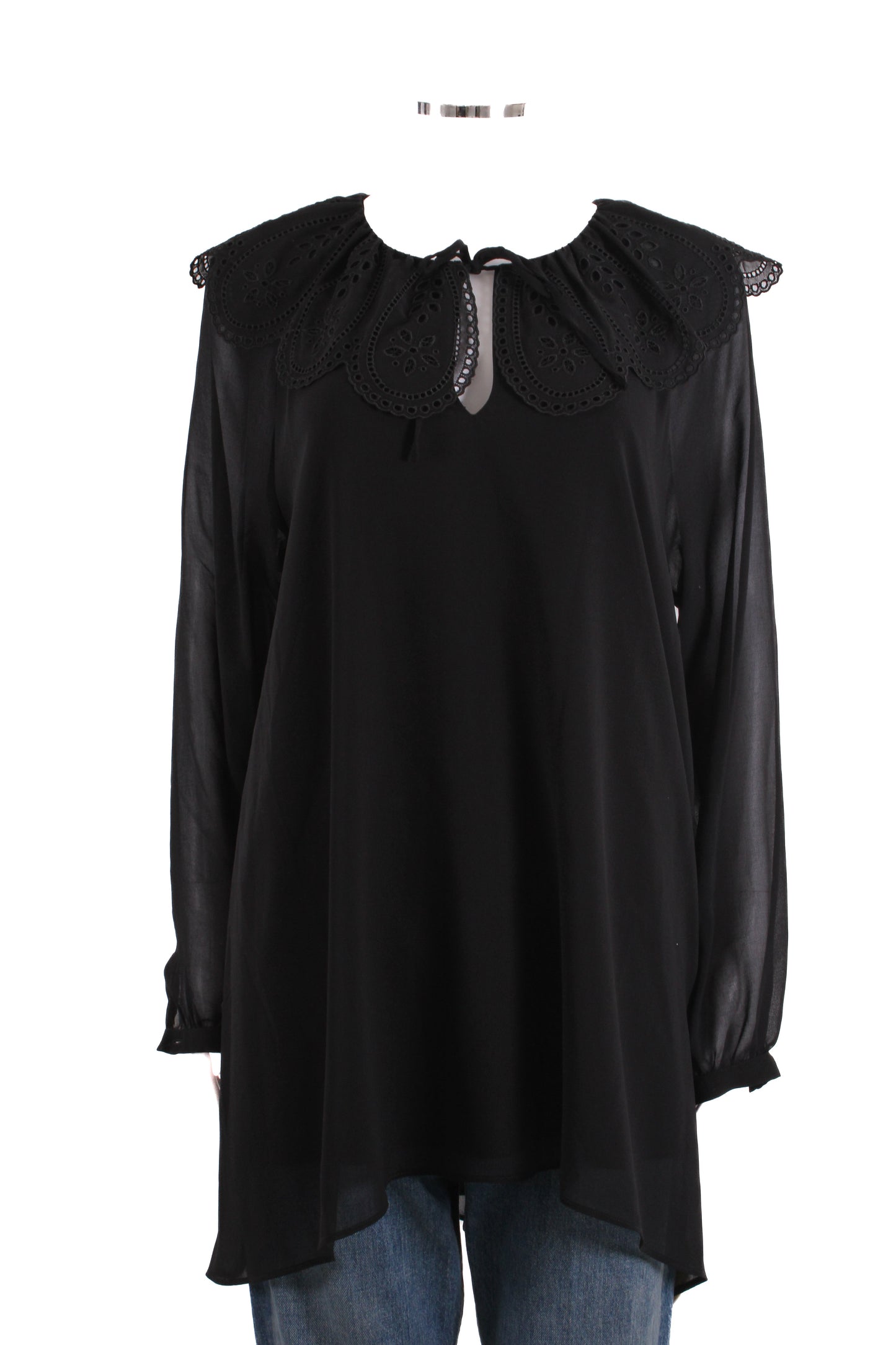 Claudie Pierlot L/S Scallop Collar Tunic Dress Black 10 | O/S, Black
