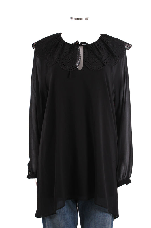 Claudie Pierlot L/S Scallop Collar Tunic Dress Black 10 | O/S, Black