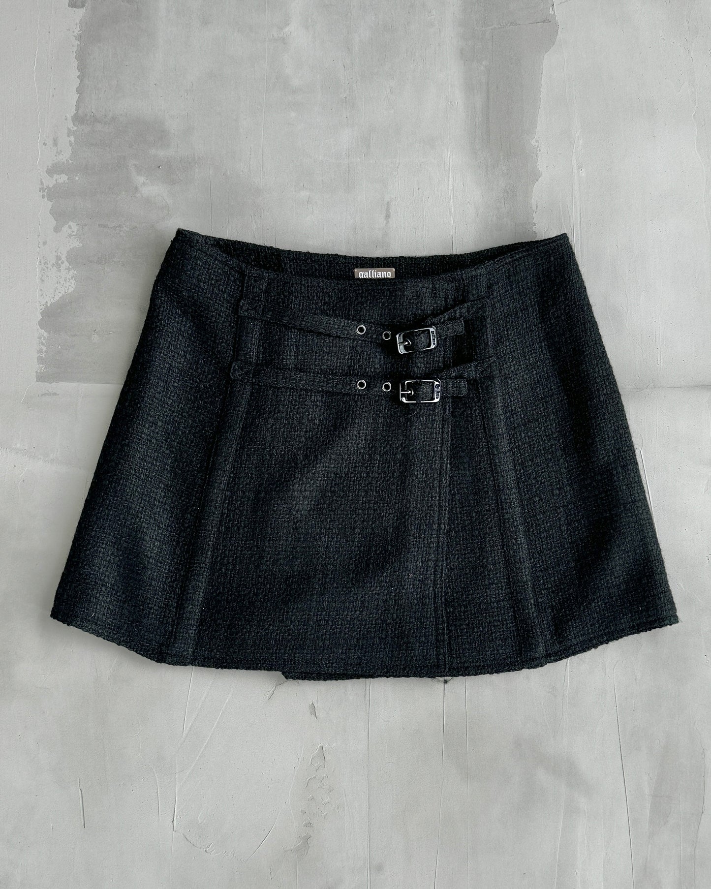 JOHN GALLIANO WOOL BUCKLE WRAP MINI SKIRT - M