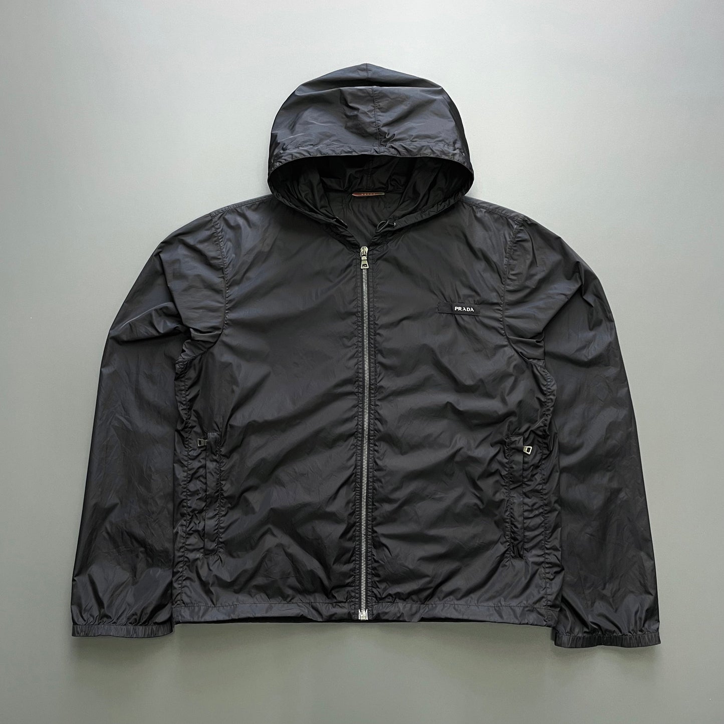 Prada Sport Black 2007 Lightweight Nylon Hooded Windbreaker | Large, Black
