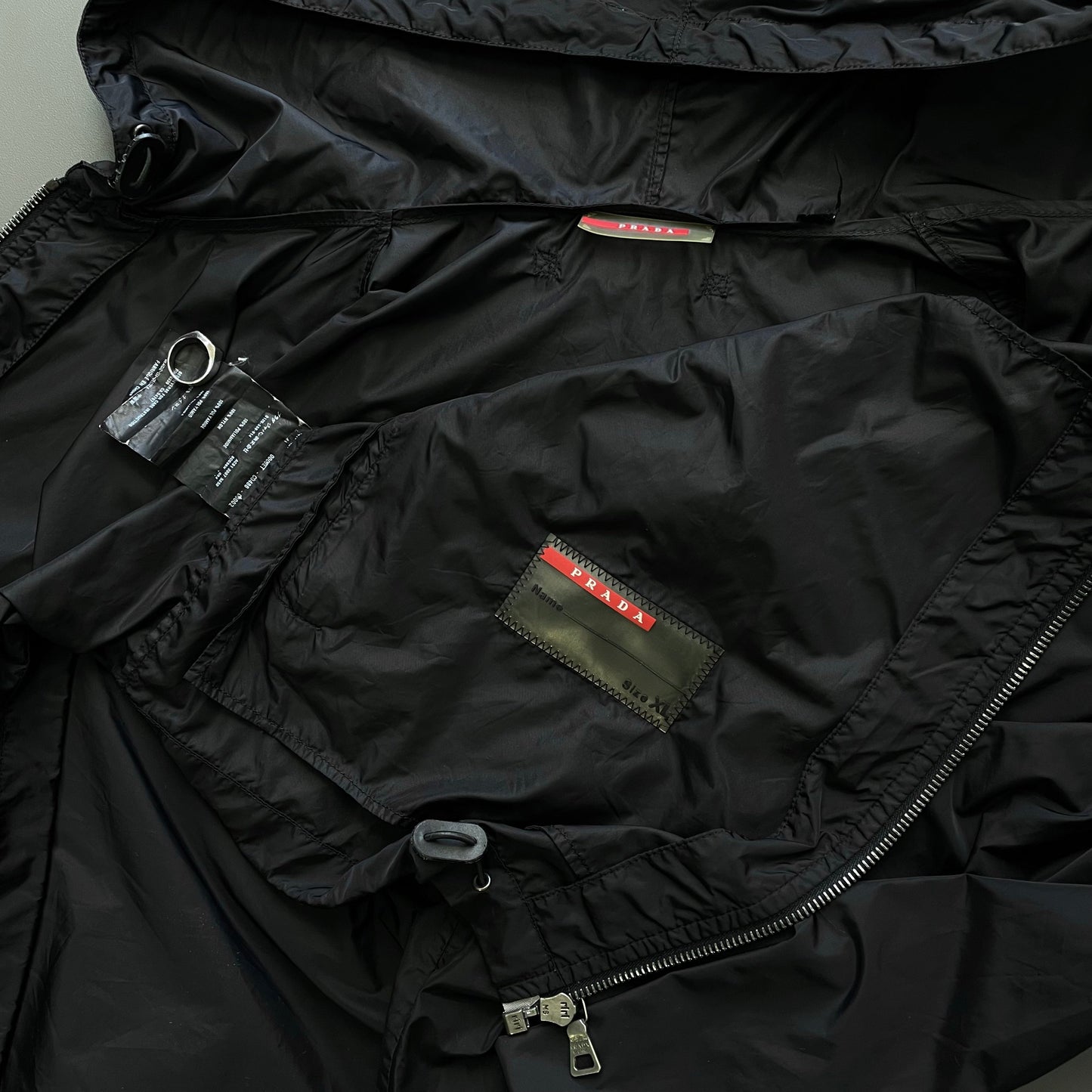 Prada Sport Black 2007 Lightweight Nylon Hooded Windbreaker | Large, Black