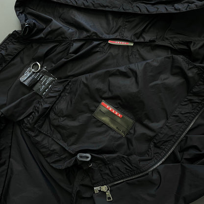 Prada Sport Black 2007 Lightweight Nylon Hooded Windbreaker | Large, Black