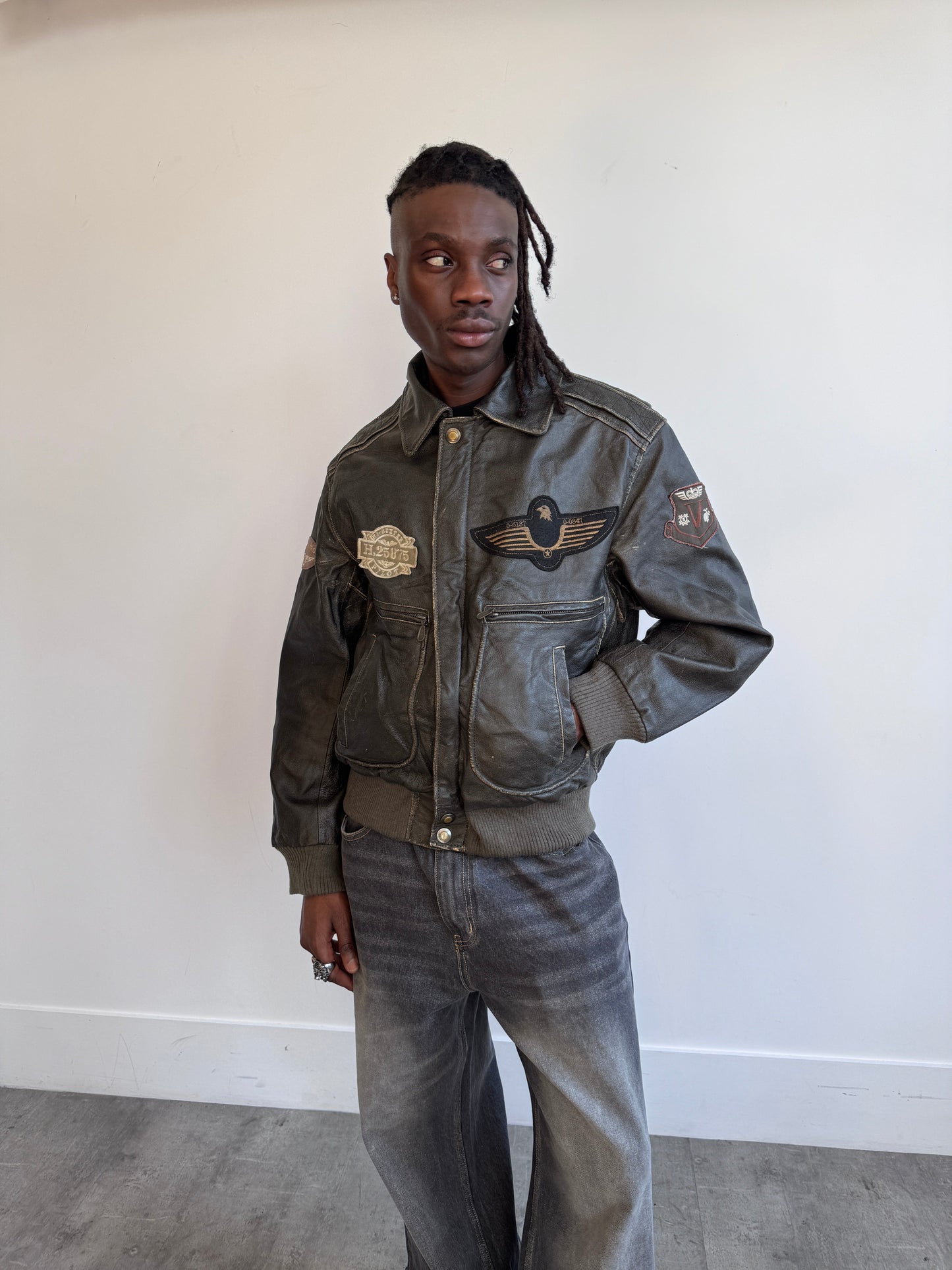 Enjoy Sportwear 1980's Black Draft Leather Bomber (SOLD AS SEEN)