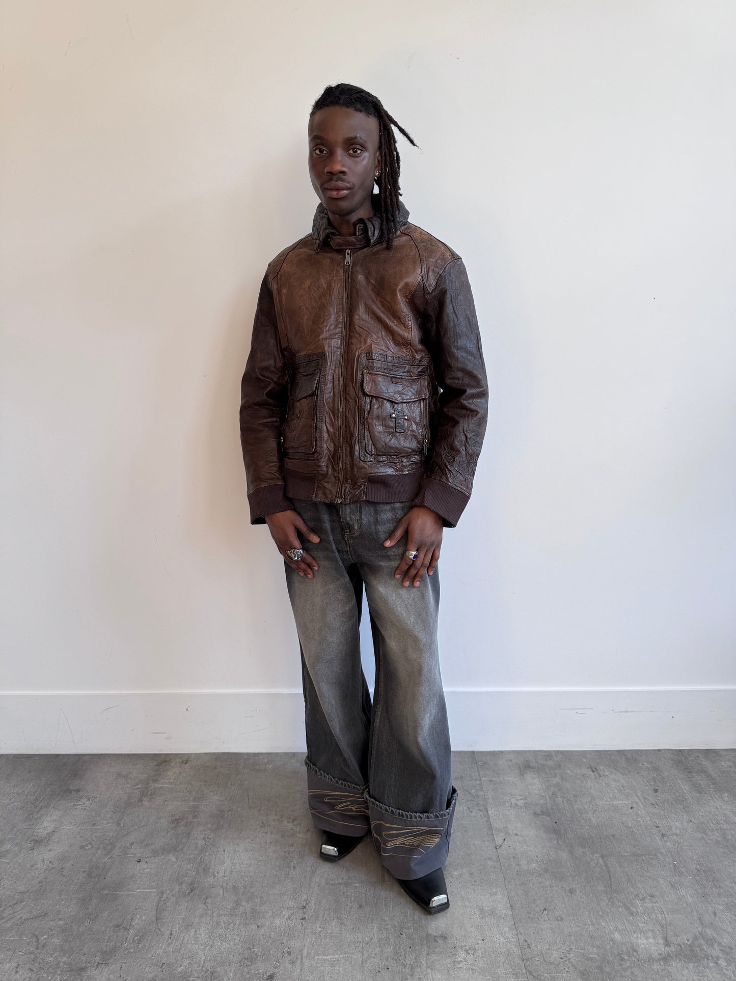 Mays&Rose Type 0SI-86 1980's Distressed Brown Leather Bomber Jacket