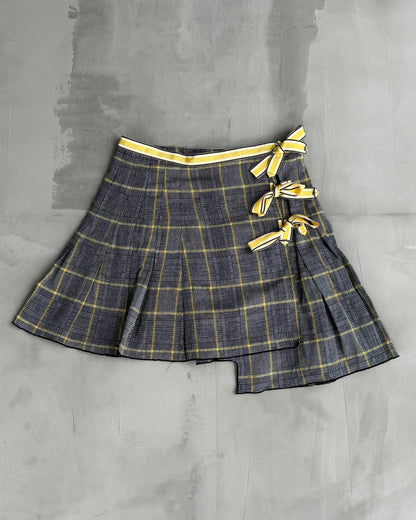 ANNA SUI SAMPLE PLAID & BOW ASYMMETRIC WRAP SKIRT - S