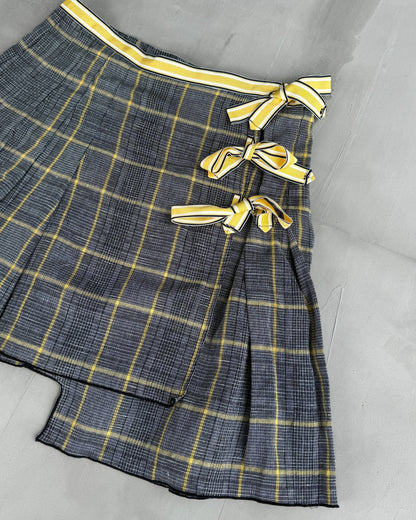 ANNA SUI SAMPLE PLAID & BOW ASYMMETRIC WRAP SKIRT - S