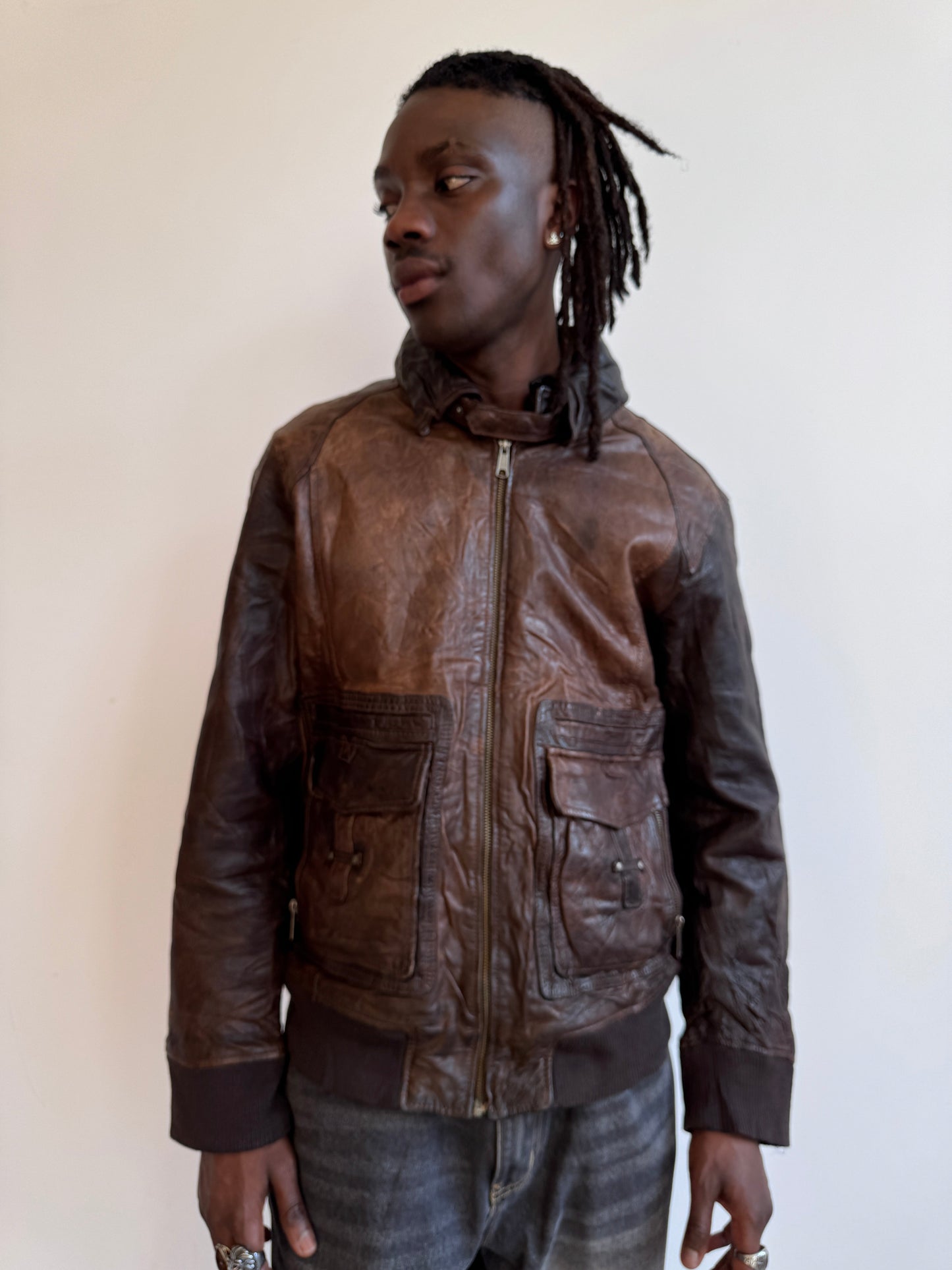 Mays&Rose Type 0SI-86 1980's Distressed Brown Leather Bomber Jacket