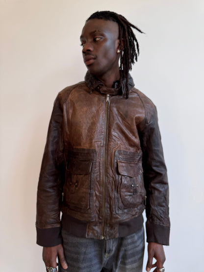 Mays&Rose Type 0SI-86 1980's Distressed Brown Leather Bomber Jacket