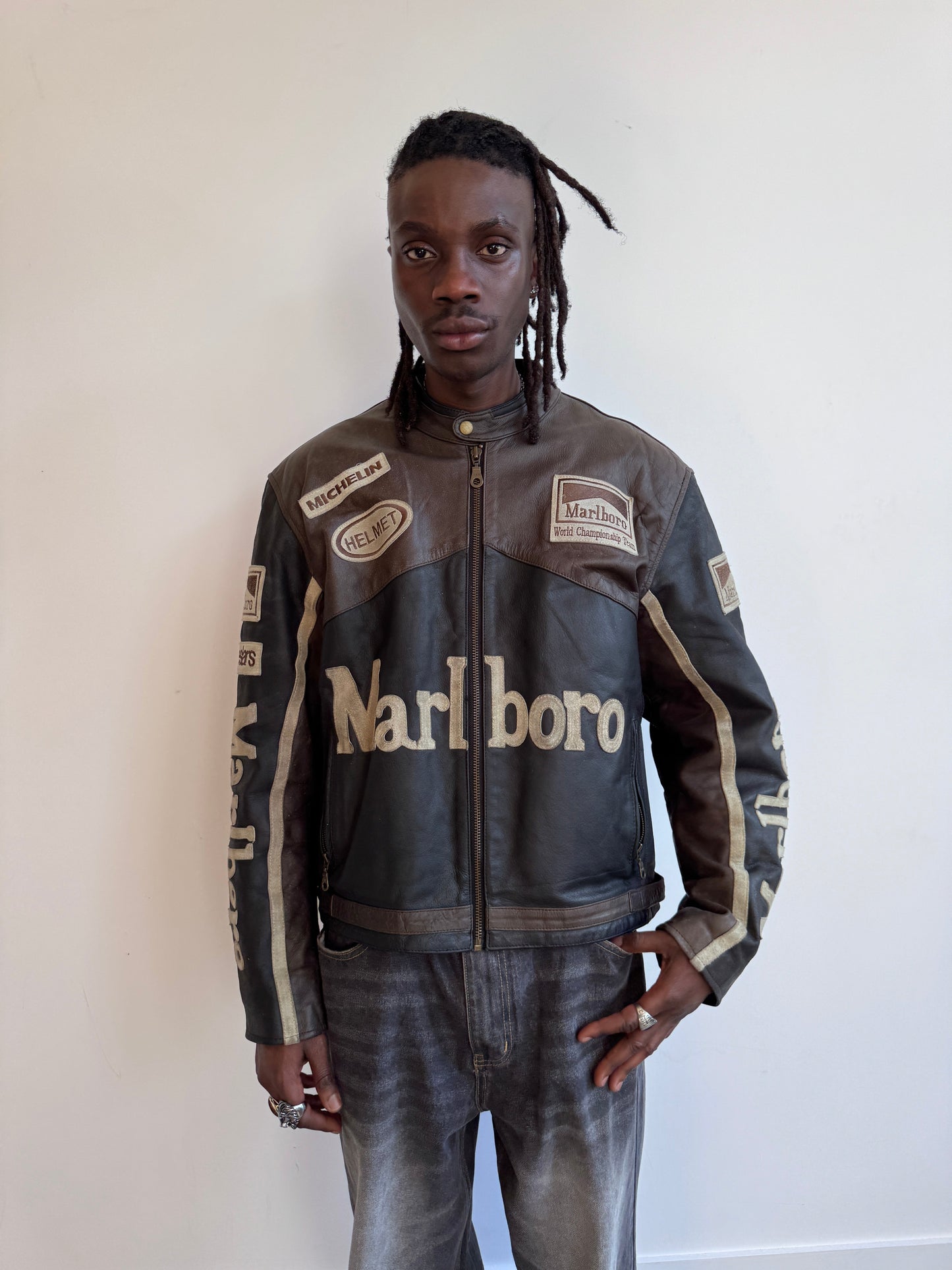 Top Gear Marlboro Patch Embellished Brown Colourblock Racing Jacket