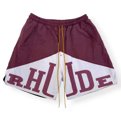 RHUDE PANEL LOGO SHORTS MAROON XL | XL, Maroon