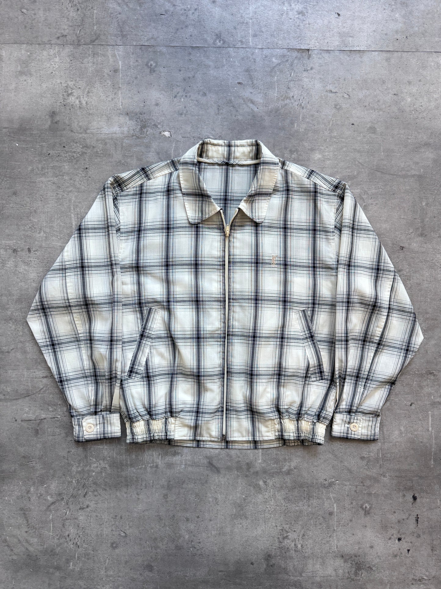 Yves Saint Laurent Monochrome Check Linen Harrington | Large, Multicoloured