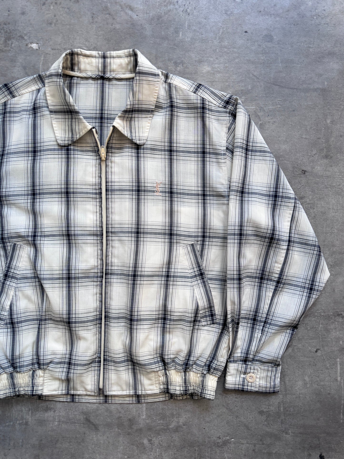 Yves Saint Laurent Monochrome Check Linen Harrington | Large, Multicoloured