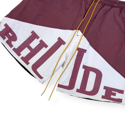 RHUDE PANEL LOGO SHORTS MAROON XL | XL, Maroon