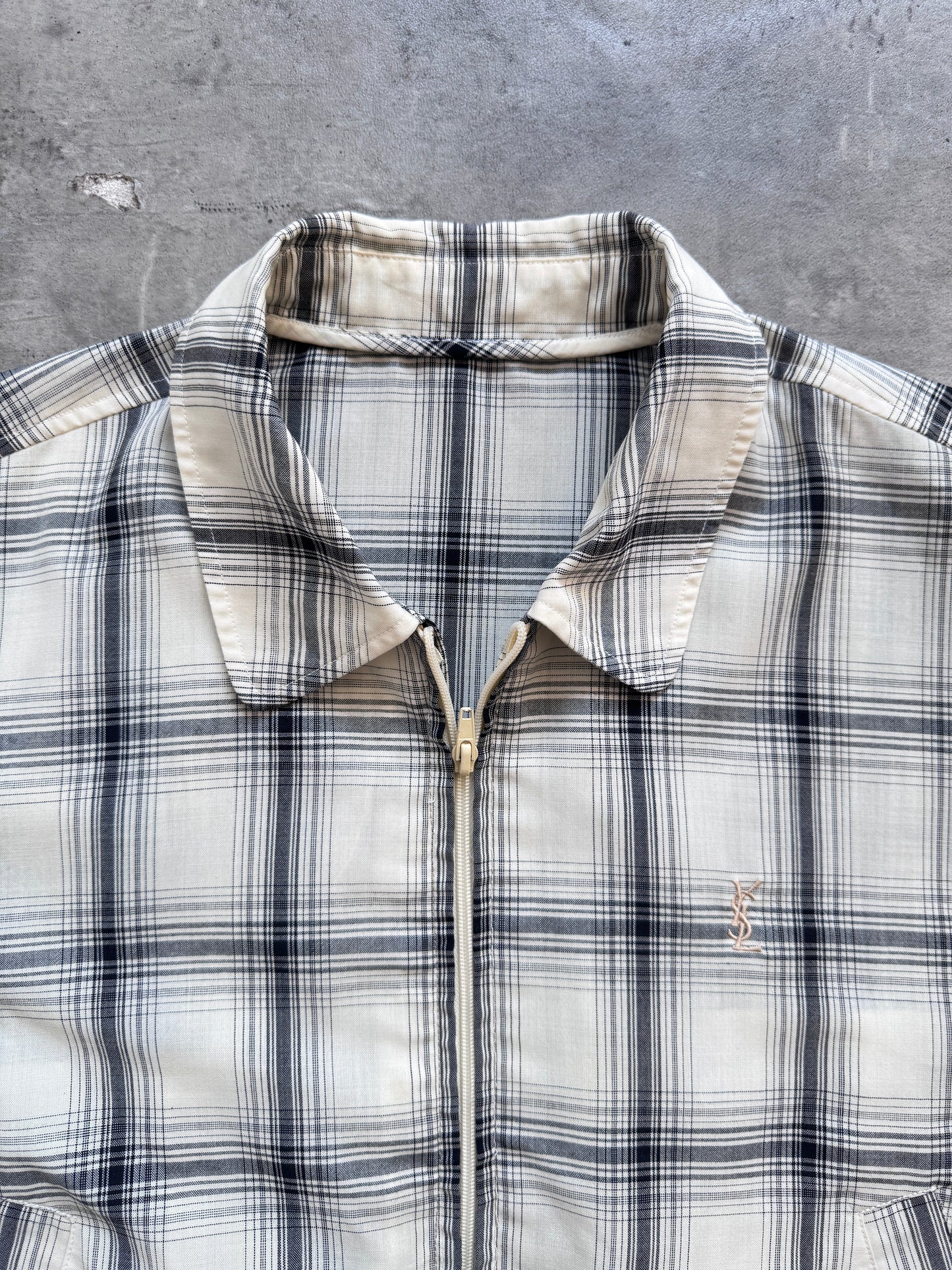 Yves Saint Laurent Monochrome Check Linen Harrington | Large, Multicoloured