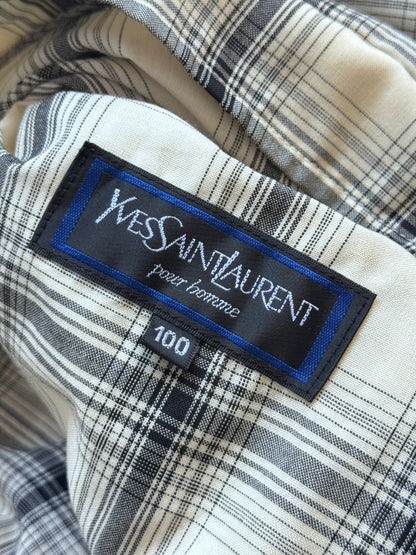 Yves Saint Laurent Monochrome Check Linen Harrington | Large, Multicoloured