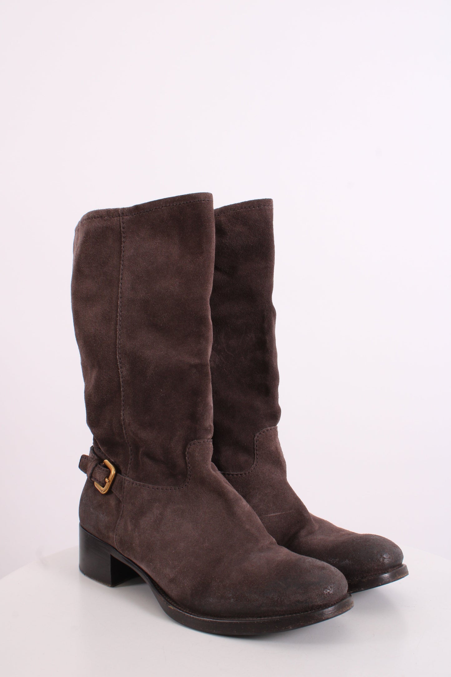Prada Suede Buckle Moto Boots Brown 38 | O/S, Brown