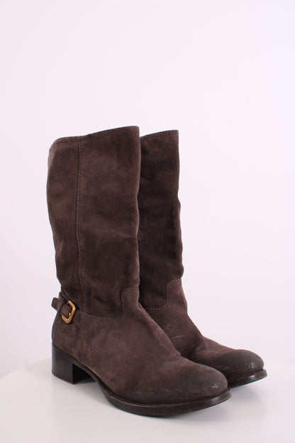 Prada Suede Buckle Moto Boots Brown 38 | O/S, Brown