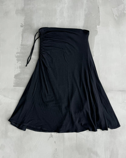 PLEIN SUD ASYMMETRIC RUCHED MIDI SKIRT -  S/M | S/M, Black