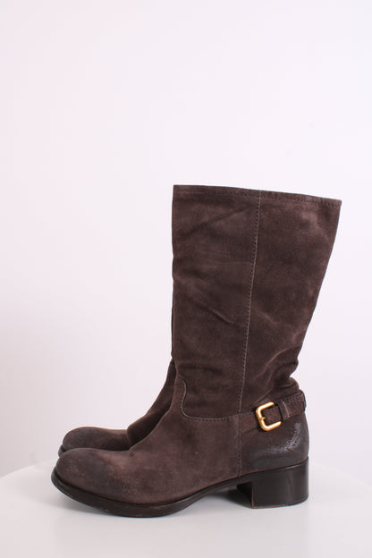 Prada Suede Buckle Moto Boots Brown 38 | O/S, Brown