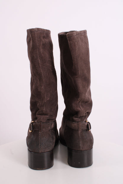 Prada Suede Buckle Moto Boots Brown 38 | O/S, Brown