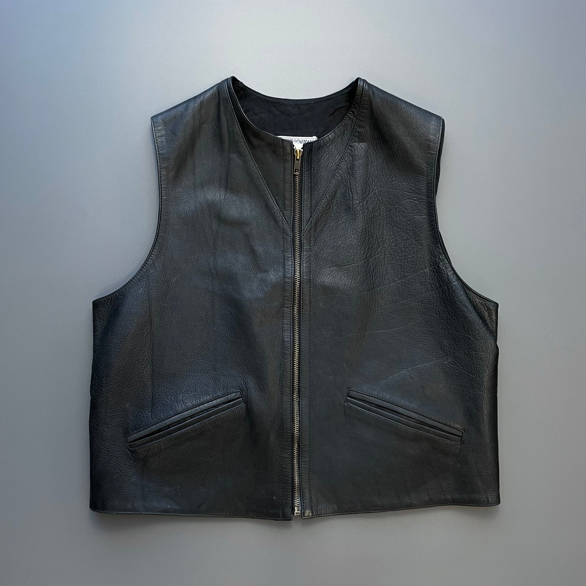 Emporio Armani Black 90s Leather Vest | Medium, Black