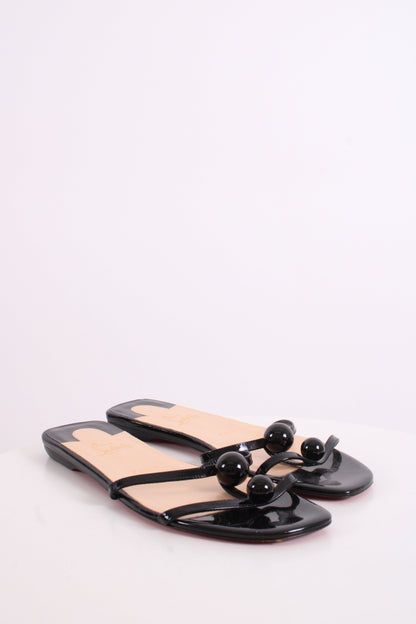Christian Louboutin Antonetta Flat Patent Sandals Black 40.5 | O/S, Black