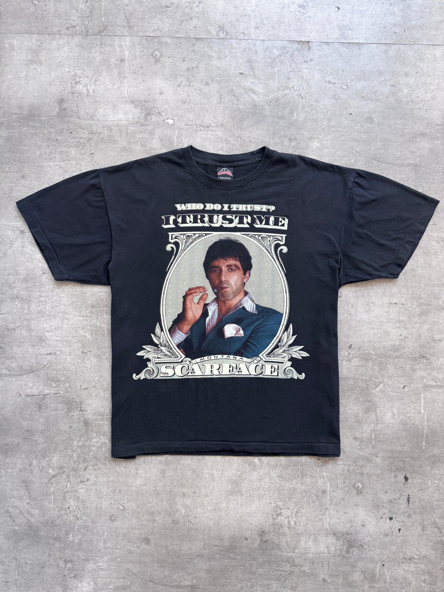 1990's 'Single Stitch" The Roxx Scarface Al Pacino "Who Do I Trust? I Trust Me" Graphic Tee | Extra Large, Multicoloured