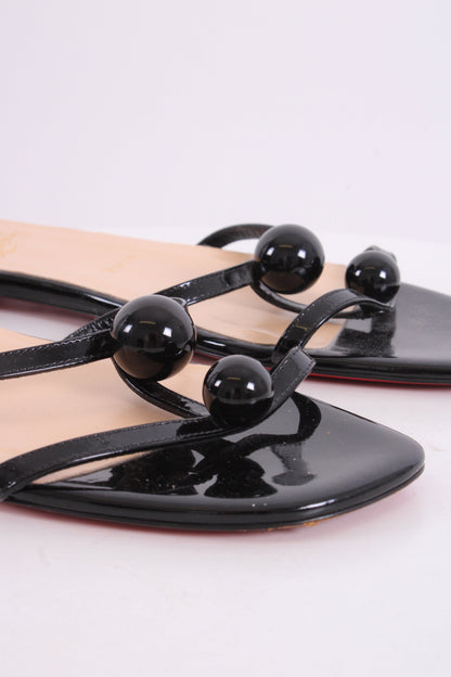 Christian Louboutin Antonetta Flat Patent Sandals Black 40.5 | O/S, Black