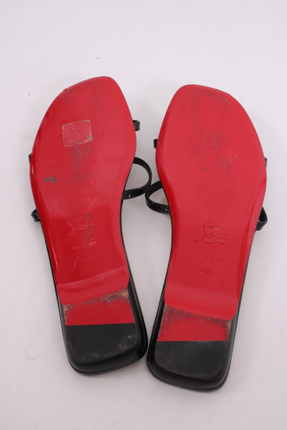 Christian Louboutin Antonetta Flat Patent Sandals Black 40.5 | O/S, Black