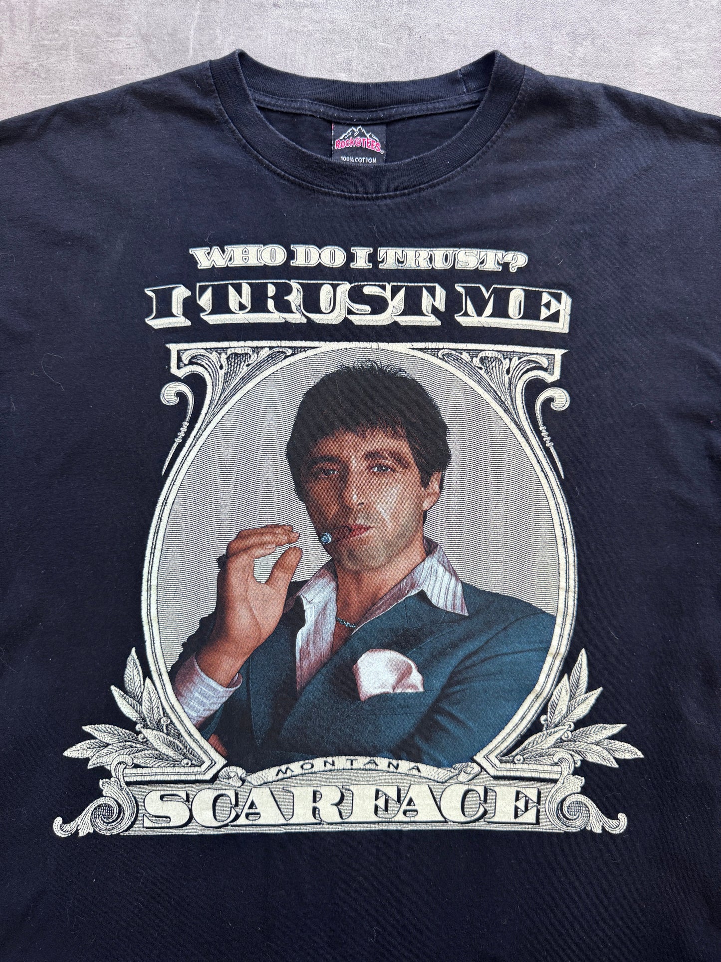 1990's 'Single Stitch" The Roxx Scarface Al Pacino "Who Do I Trust? I Trust Me" Graphic Tee | Extra Large, Multicoloured