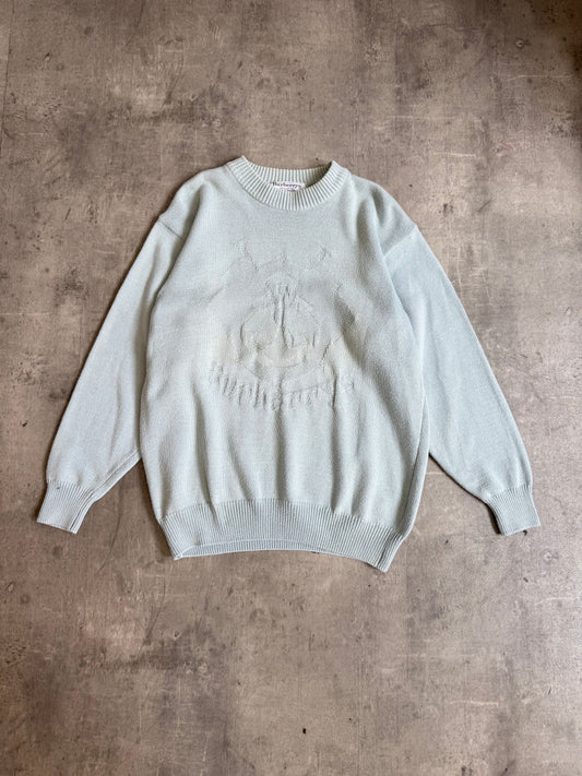Burberry Powder Blue Embossed Logo Knit Sweater