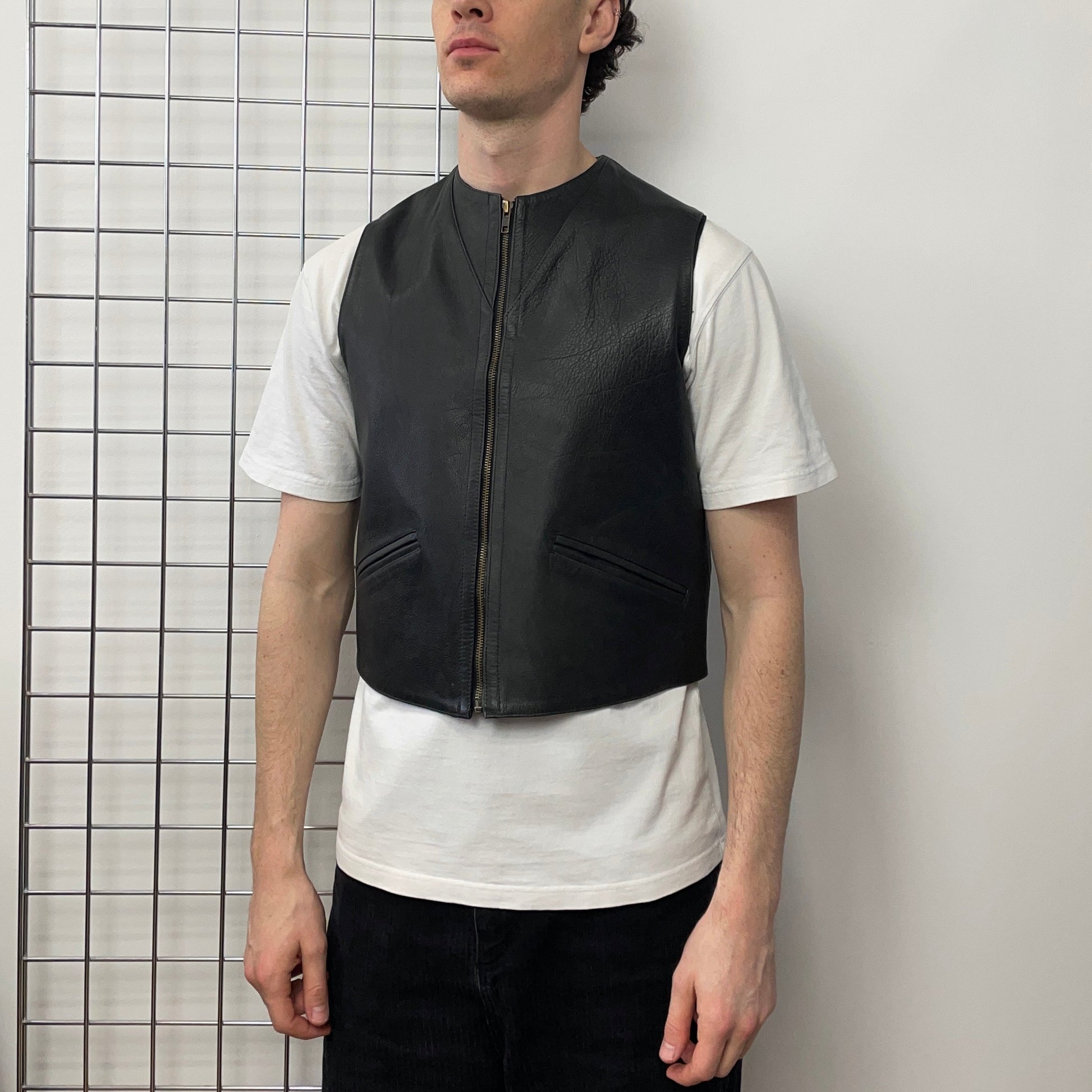Emporio Armani Black 90s Leather Vest | Medium, Black