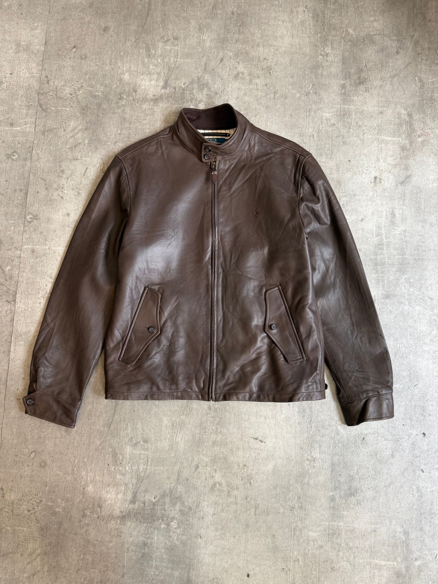 Polo Ralph Lauren Houndstooth Lined Brown Suede Bomber Jacket
