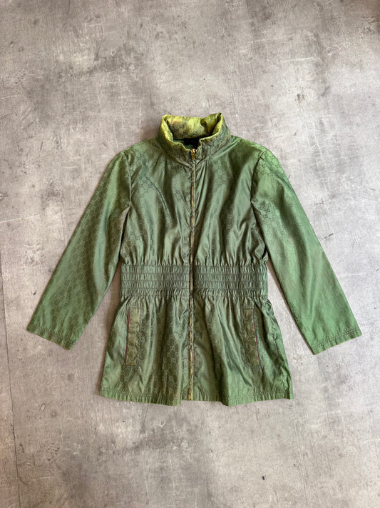 Gucci Green GG Monogram Nylon Zip Tech Jacket