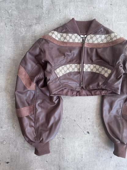 VT Rework: Gucci Canvas Monogram Cropped Balloon Sleeve Leather Jacket | Small, Multicoloured