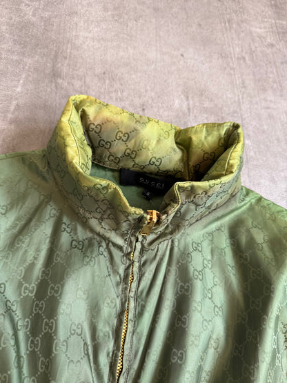 Gucci Green GG Monogram Nylon Zip Tech Jacket