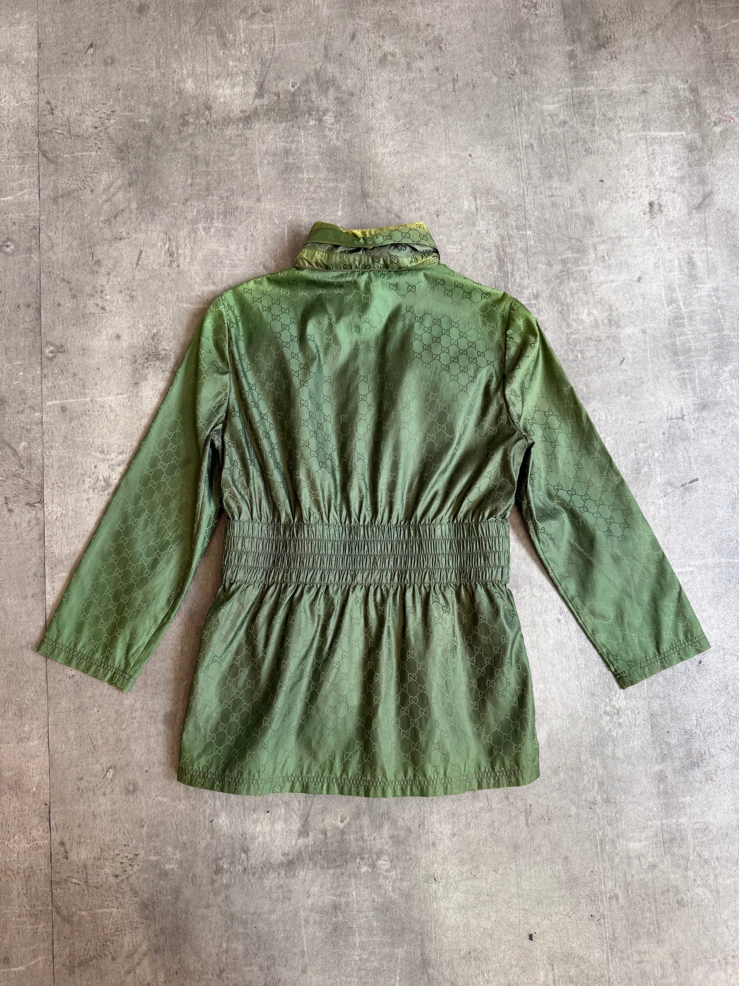 Gucci Green GG Monogram Nylon Zip Tech Jacket