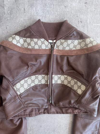 VT Rework: Gucci Canvas Monogram Cropped Balloon Sleeve Leather Jacket | Small, Multicoloured