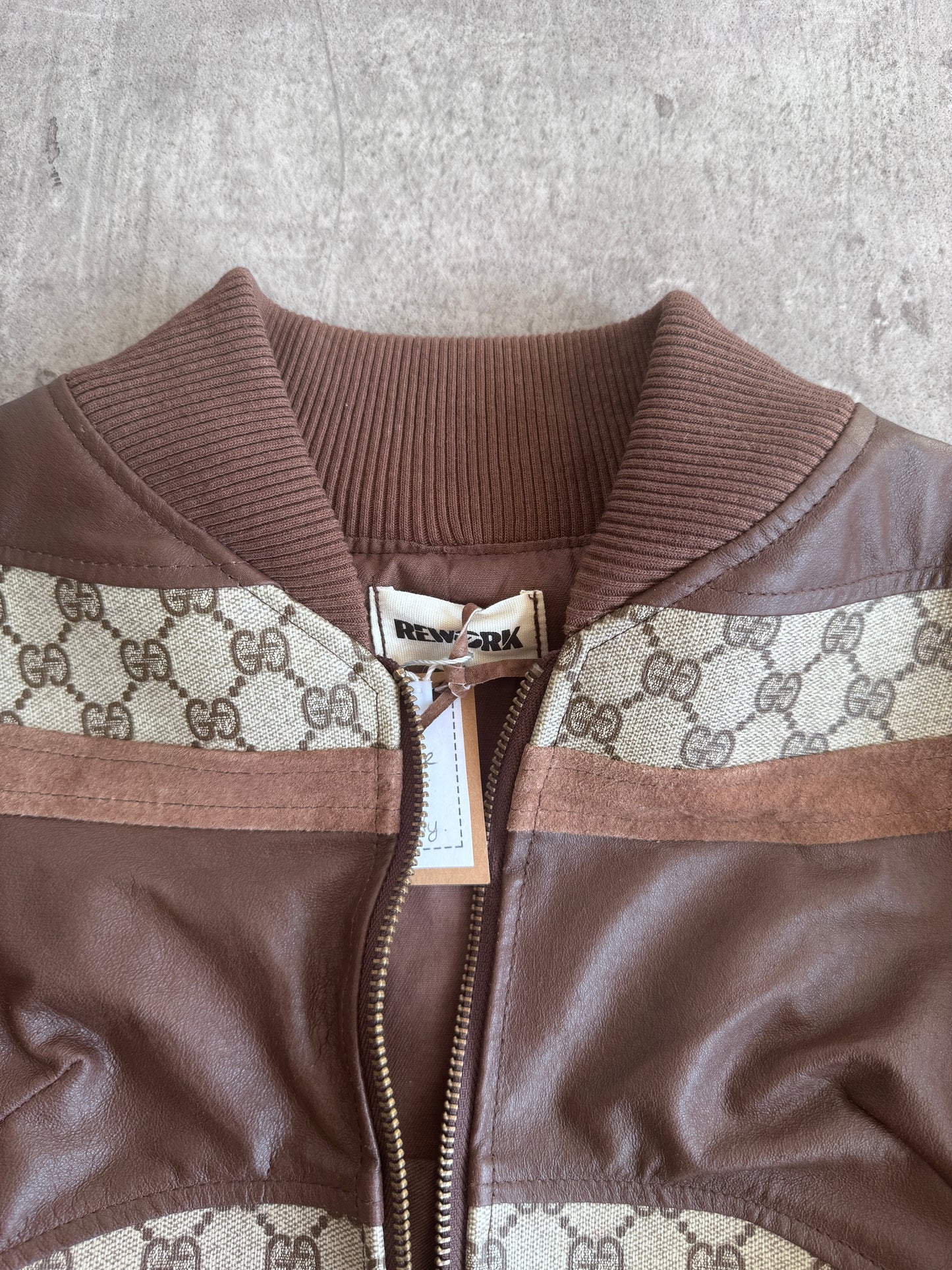 VT Rework: Gucci Canvas Monogram Cropped Balloon Sleeve Leather Jacket | Small, Multicoloured
