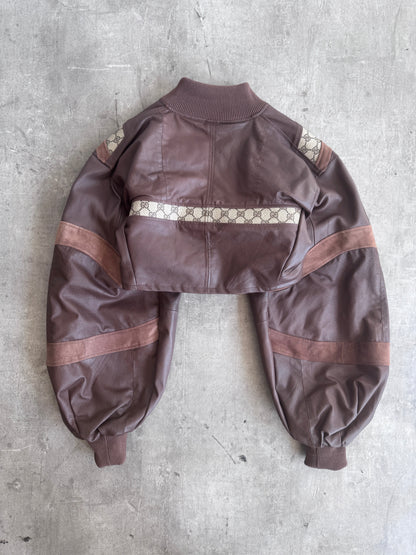 VT Rework: Gucci Canvas Monogram Cropped Balloon Sleeve Leather Jacket | Small, Multicoloured
