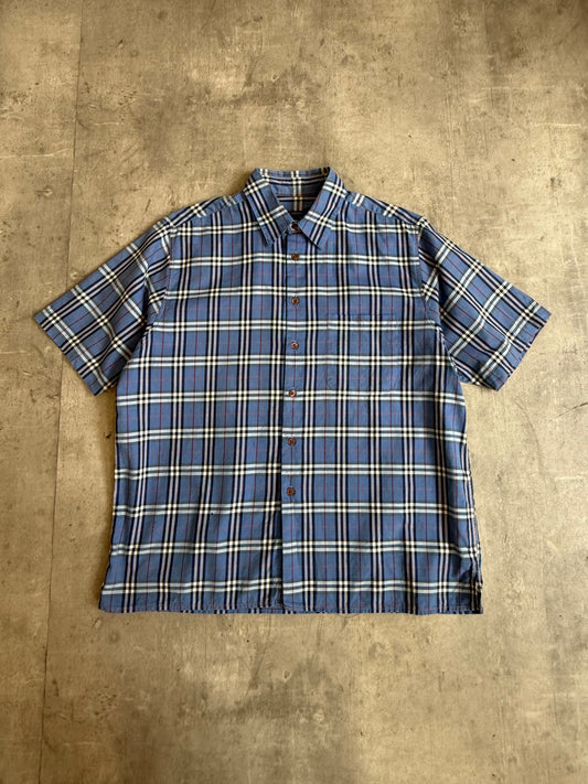Burberry Blue Nova Check Print Button Down SS Shirt